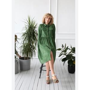 OFFON Alder Needlecord Long Sleeve Shirt Dress Midi Medium